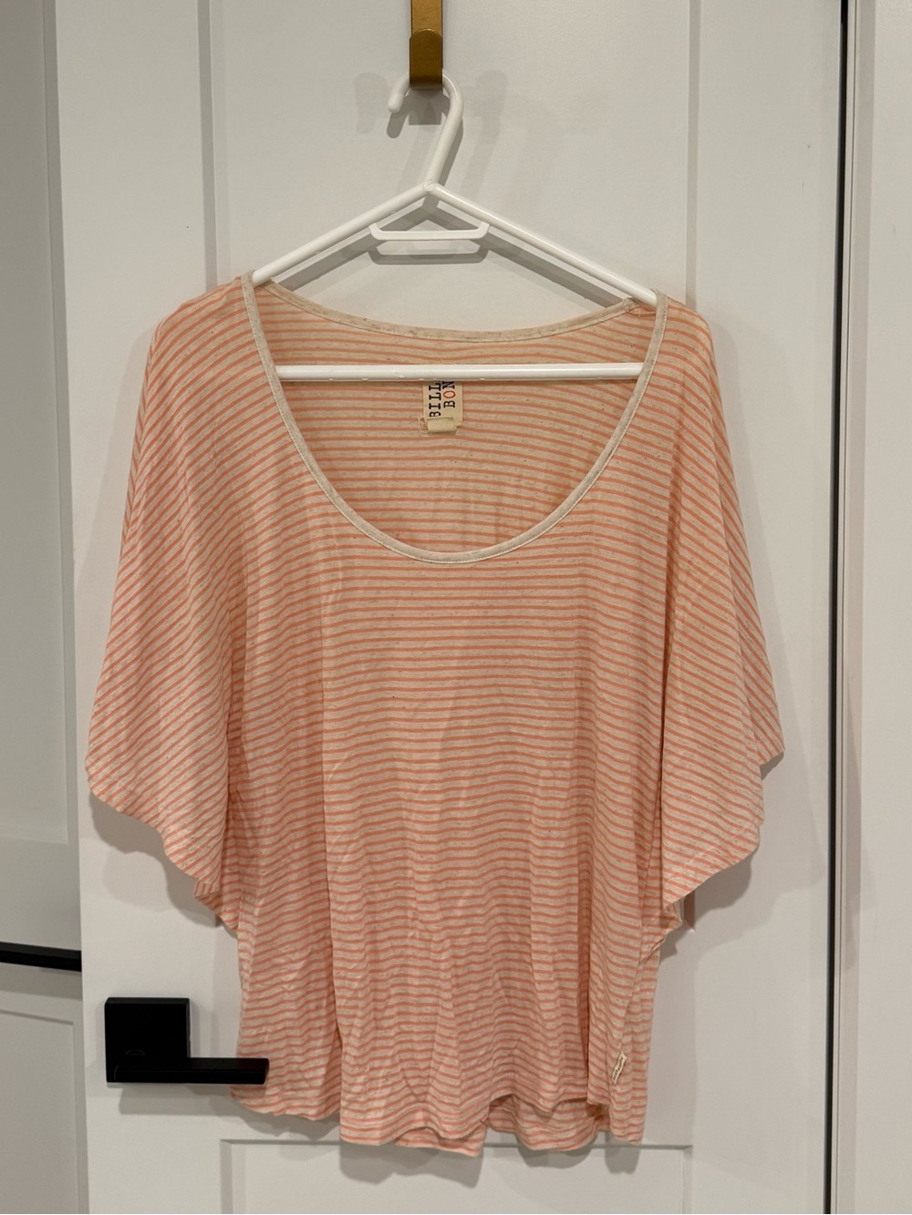 Billabong Peach-Striped Scoop Neck Short Sleeve Top